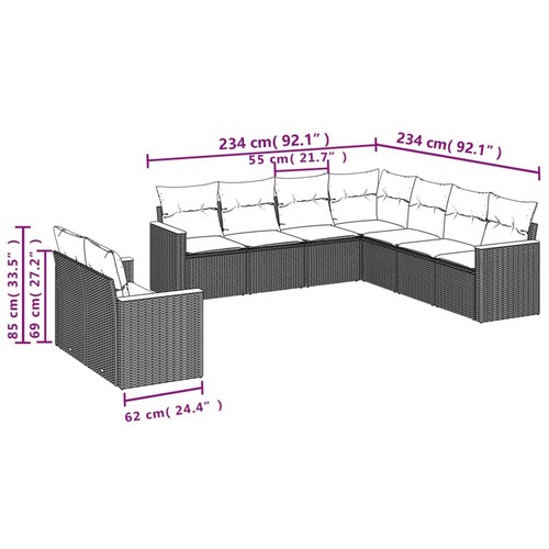 vidaXL 9 Piece Garden Sofa Set with Cushions Grey Poly Rattan - Picture 7 of 13
