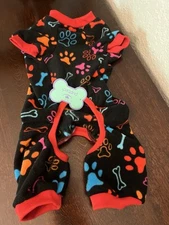 Pupteck Small To Medium Dog Soft Fleece Pajamas Wanzi Black Bone And Paw Print