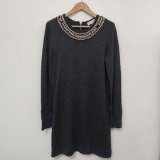 MICHAEL KORS Women's Gray Round Spiked Neckline Sweater Short Dress Size L
