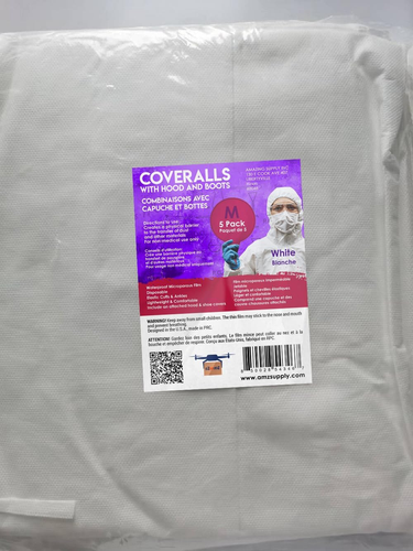 Disposable Coveralls with Hood, Boots M. 5 Pack White Paint Coveralls Disposable - Picture 4 of 9