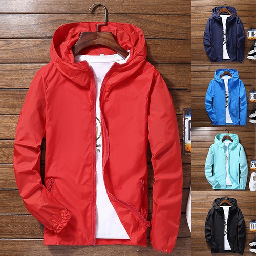 Men's Outwear Lightweight Windbreaker Waterproof Rain Jacket Hooded Breathable - Picture 4 of 45