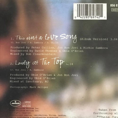 BON JOVI - This Ain't A Love Song 3 Track CD Single 1995 Australia (promo label) - Picture 2 of 3