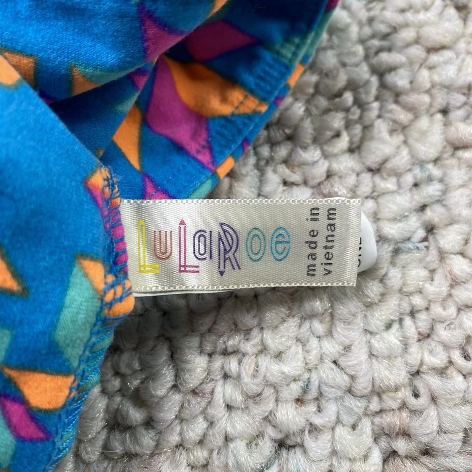 Lula Roe 女式打底裤均码蓝色霓虹几何图案中腰弹力活动 — 第 3/4 张图片