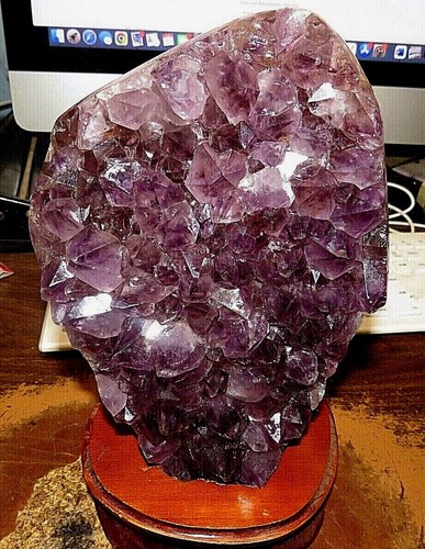LG. AMETHYST CRYSTAL CLUSTER  CATHEDRAL GEODE FROM BRAZIL W/ WOOD STAND  - Picture 1 of 5