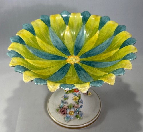 Plato de caramelo italiano Mottahedeh vintage raro con tallo cerámica porcelana - Imagen 2 de 10