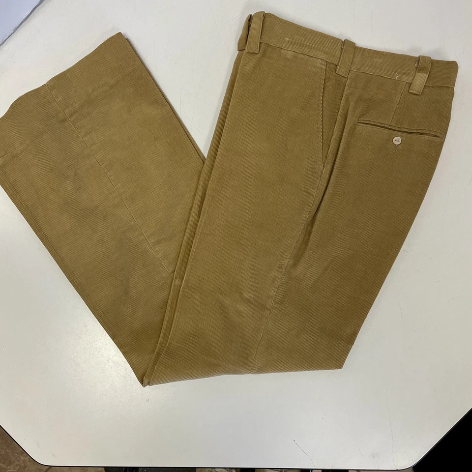 Nuevo de Lote Antiguo Años 70 Hombres Tostado MOD DiScO Pantalones BELL BOTTOM Pana Cordones RETRO 32 Foto 3 de 4