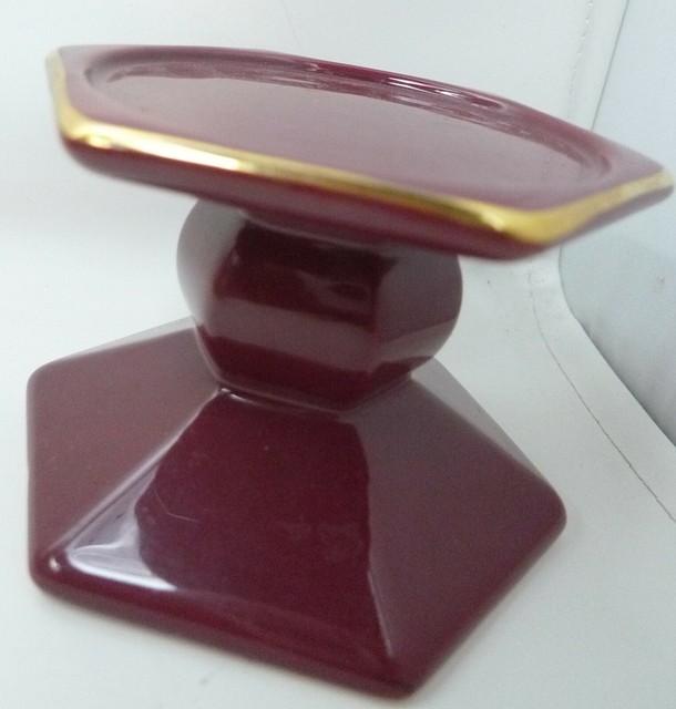 Vintage Partylite Candle Holder Glass Burgundy 6 Sided Pilar 3" Candle