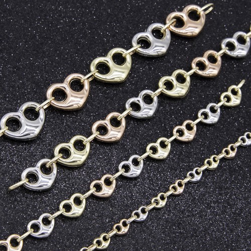 Shiny Puffed Heart Shape Link Bracelet Real 10K Tri-Color Gold - All Sizes - Picture 5 of 6