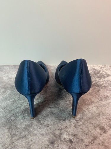 ZARA MID HIGH HEELS Deep Blue Satin Cone Heel Pointy Toe UK SIZE 3.5 EU36 - Picture 2 of 5