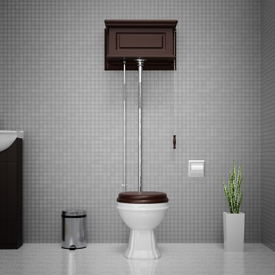 #ad Dark Oak High Tank Pull Chain Toilet White Elongated Bowl 74quot; Renovators Supply $1099.99