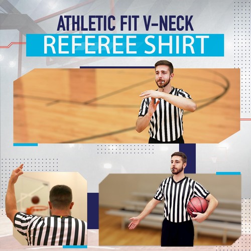 Men's V-Neck Referee Shirt Official Short Sleeve Pro-Style for Halloween - Picture 3 of 7