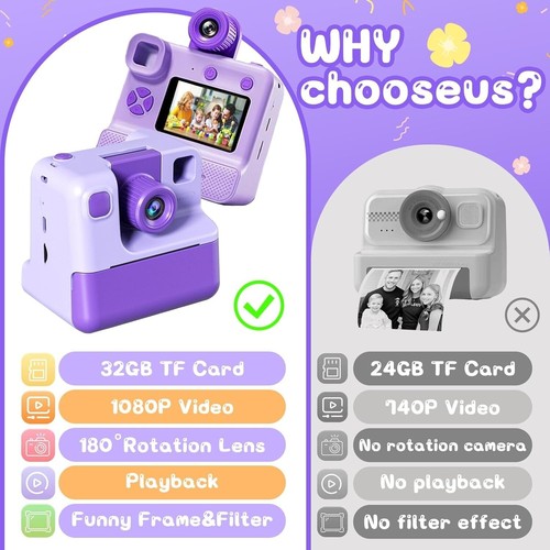 Instant Print Camera for Kids, 1080P Cameras Instant Print,HD Selfie Digital Vid - Picture 8 of 9