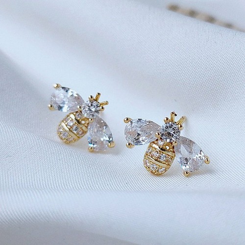 925 Silver Crystal Bee Zircon Earrings Stud Dangle Wedding Jewelry Women - Photo 1 sur 8