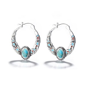 Nice Boho Tibetan 925 Silver Turquoise Dangle Hook Earrings Women Jewelry Gift