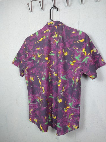 CR-24 Chrome Edge Men's Short Sleeve Button Up Purple Multicolor Shirt Size M - Picture 10 of 12