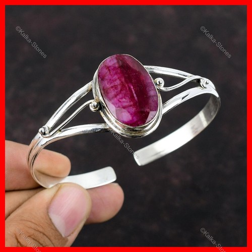 Halloween Deal 925 Silver Kashmir Rubi Stone Daughter Engagement Bezel Bangle - Picture 1 of 6