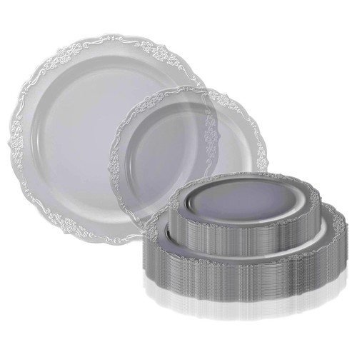 Disposable Plastic Dinnerware Set Wedding Party Package Elegant Vintage Plates - Picture 33 of 124