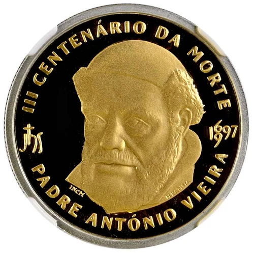 PORTUGAL 500 Escudos 1997 Silver-Gold '300th Padre Antonio Vieira' NGC PF70 UC