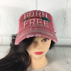 Born-Free-Pink-Distressed-Ball-Cap-Adjustable-Kbethos-Hat-Mesh-Back