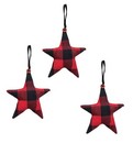 Christmas Ornaments Set/3 Buffalo Check Fabric Star Red Black Farmhouse Decor