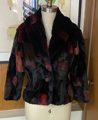 Sheri Bodell Real Fox FUR multicolor Jacket 2 XS black red crop dyed patchwork - Picture 2 of 10