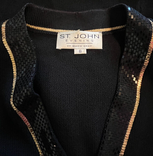 Pantalón Traje Chaqueta St. John Noche Negro Dorado Talla 8 10 Santana Tejido Adornado - Imagen 3 de 9