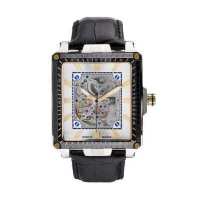 Montignac MOW904 Men Black Leather Strap Analog Silver Dial Automatic 55*42mm