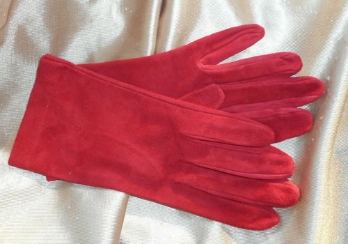 Red Leather Gloves Soft Nubuck 7 & Silver Charm Snowman & Silk Scarf Xmas  - Picture 2 of 9