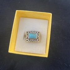 Sterling Silver - DESIGNER CFJ Turquoise Filigree Tapered Ring Size 7.5 - 7g