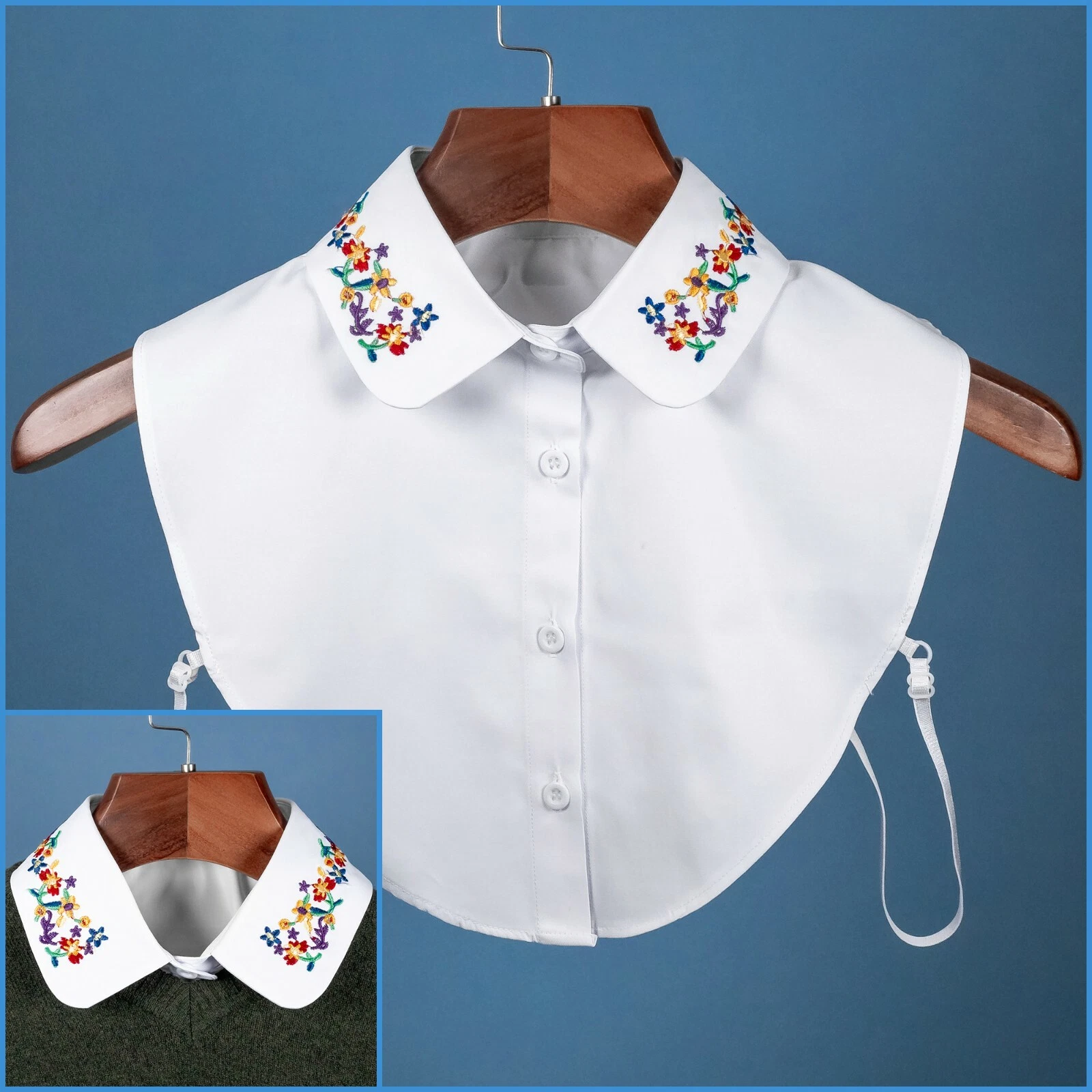 White Peter Pan Floral Embroidered Collar False Cotton Lace Faux Blouse Shirt