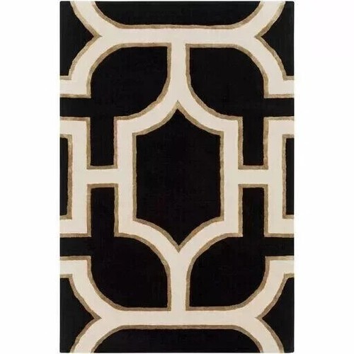 Handmade Tencel Black/Cream/Tan Rug Hand Tufted New Rug Indian Rug living room - Picture 3 of 3