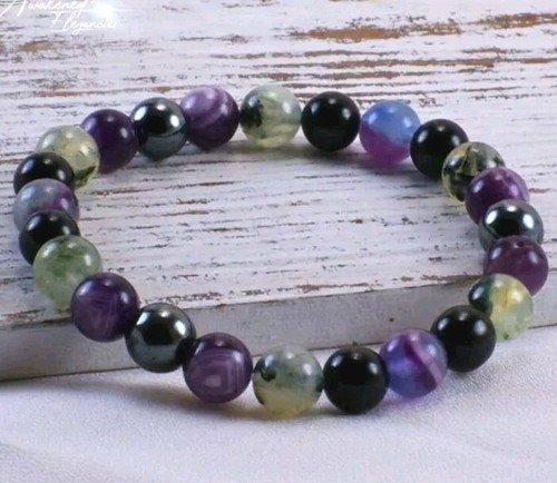 💜🌈💚 Fluorit, Prehnit, Hämatit, Amethyst, schwarze Turmalin 💜🌈💚 Armband - Bild 2 von 2