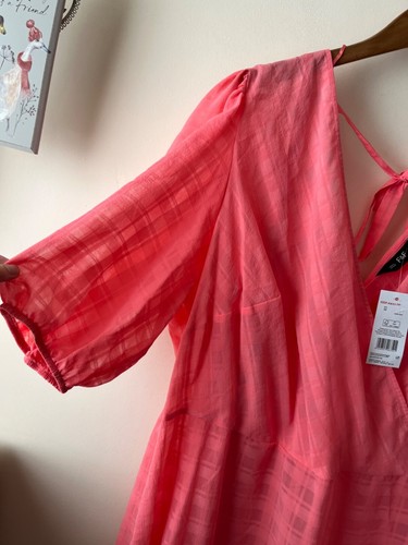 F&F Dress Size 22 New Pink Short Sleeve Wrap Smock Party Summer Holiday - Picture 4 of 11