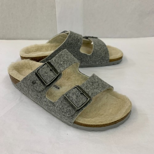 Birkenstock New w/ Box Arizona Rivet Light Gray Shearling Wool Nar - Select Size - Picture 2 of 5