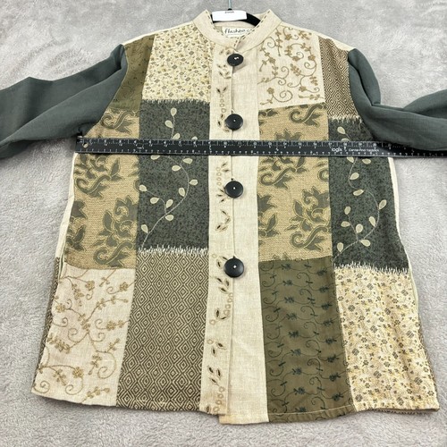 De Colección Flashback Tapiz Chamarra Mujer Pequeña Marrón Lino Retazos Lagenlook Boho - Imagen 13 de 15