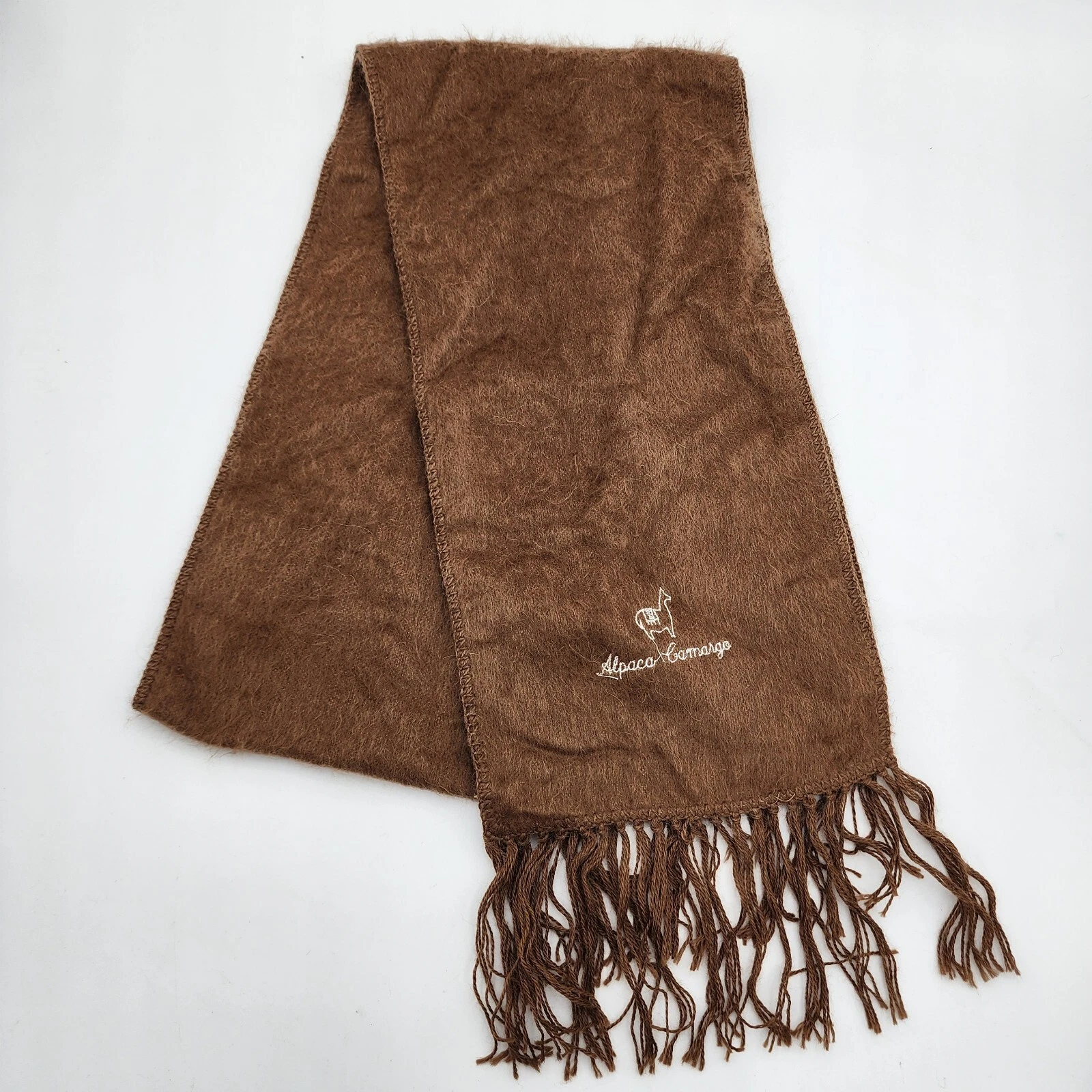Alpaca Camargo Unisex Brown Fringe Scarf Shawl Alpaca Blend Length 69 inch