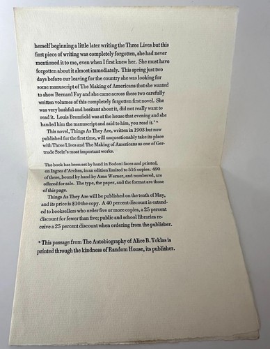 Things As They Are GERTRUDE STEIN 1950 1st Ltd Ed w/Publisher's Prospectus Q.E.D - Picture 7 of 7