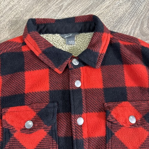 Eddie Bauer Boys Jacket 10-12 Red Plaid Sherpa Lined Youth Jacket Outdoor - Picture 3 of 14