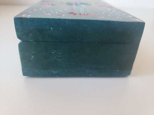 Green Stone Inlay Floral Jewelry Trinket Stash Box Boho Natural 6" - Picture 9 of 14