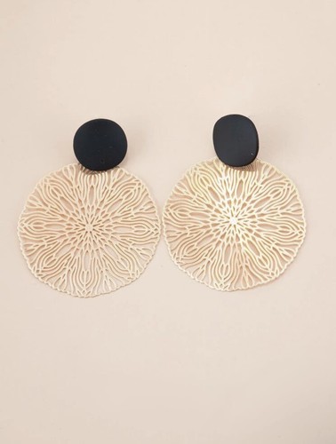 Golden Hollow Out Drop Dangle Hoop Earrings. Black -Gold Earrings. Free Shipping - Picture 3 of 3