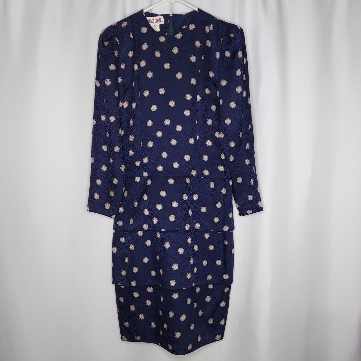Maggy London Silk Dress 8 Blue Polka-Dot Midi TierPleated Maggy London Silk Dress 8 Blue Polka-Dot Midi TierPleated
