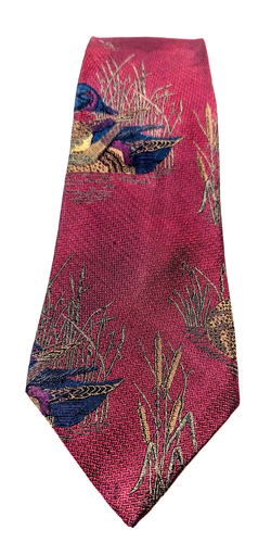 Ferrell Reed Silk Necktie Mallard Duck Burgundy Red Handmade England EUC - Picture 3 of 8