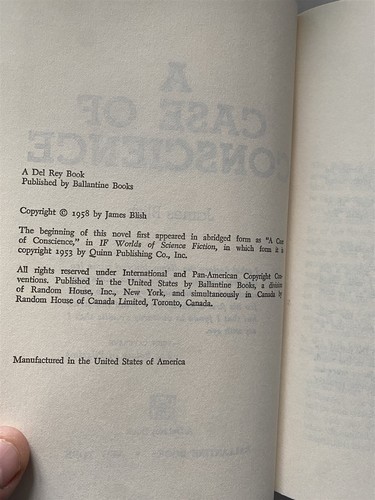 JAMES BLISH - A CASE OF CONSCIENCE 1st Edition Book Club 1958 Del Rey Hardcover - Bild 3 von 5