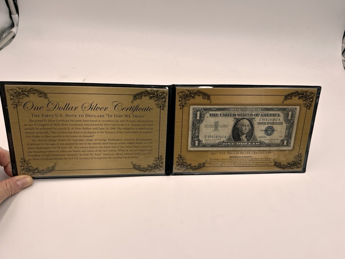 1957 ONE DOLLAR SILVER CERTIFICATE W Cert Of Authenticity & Folder