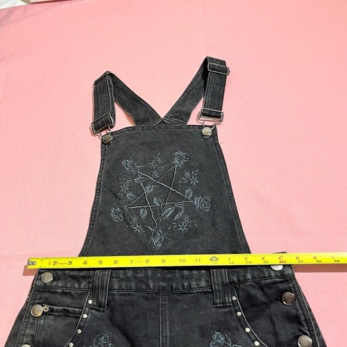 Killstar Denim Shorts Shortalls Overalls Bib Gothic Cutoff Punk Jeans Womens - Picture 6 of 15