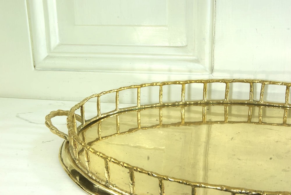 Brass Serving Tray - Faux Bamboo - Oval Serving Tray - Material Culture - Picture 6 of 7