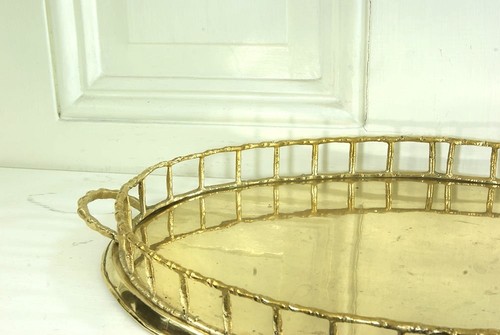 Brass Serving Tray - Faux Bamboo - Oval Serving Tray - Material Culture - Picture 6 of 7