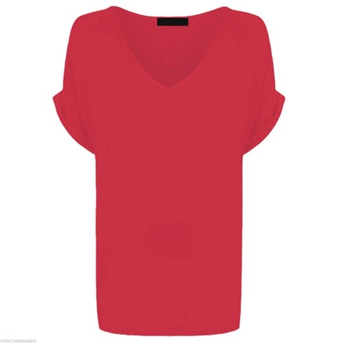 Women Baggy Oversized Loose Fit Turn up Batwing Sleeve Ladies V Neck Top T shirt - Picture 10 of 28