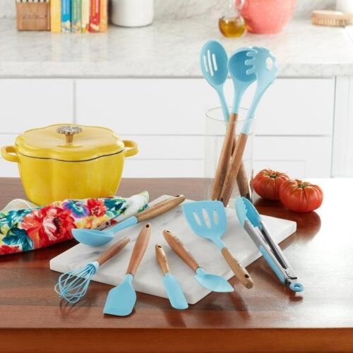 Silicone & Acacia Wood Cooking Utensils Set 10-Piece Blue Kitchen Tools Blue New - Picture 3 of 6