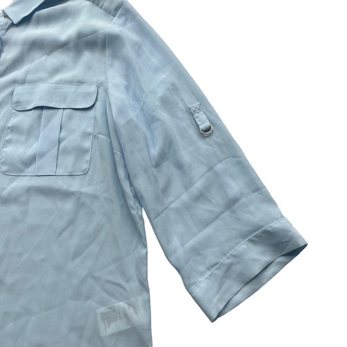 H&M Women’s Sz 12 Light Blue 3/4 Roll Tab Sleeves Lightweight Button Front Shirt - Picture 13 of 20